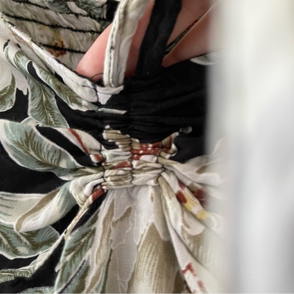 Hawaiian floral Asymmetrical halter top dress roughed back adjustable neck tie - Picture 8 of 10